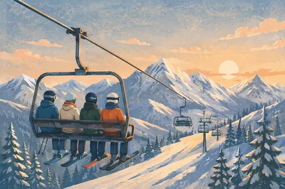 Quiet Ski Lift at Winter Sunrise
