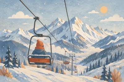 Peaceful Ski Lift Over Alpine Peaks