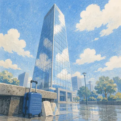 Glass Skyscraper Reflections on Spring Travel Day