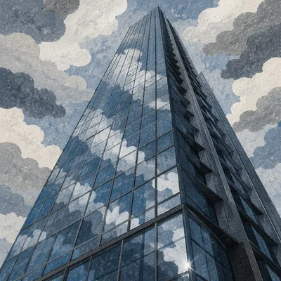 Modern Glass Skyscraper Under Cloudy Sky