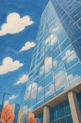 Modern Glass Skyscraper Under Blue Clouds