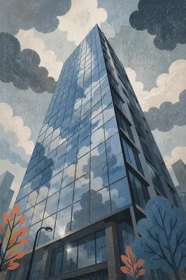 Modern Glass Skyscraper Under Cloudy Sky