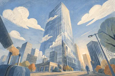 Glass Skyscraper Reflecting Morning Clouds