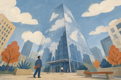 Glass Skyscraper Reflecting Morning Clouds