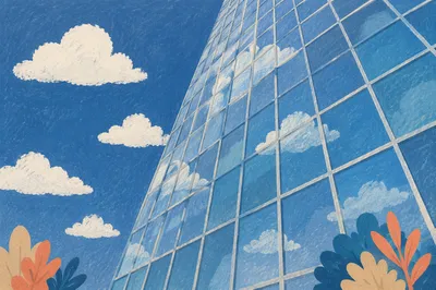 Modern Glass Skyscraper Under Blue Clouds