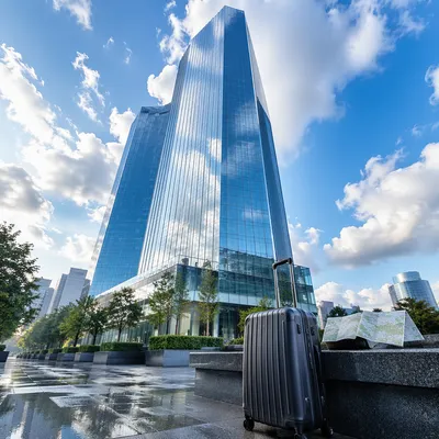 Glass Skyscraper Reflections After Spring Rain