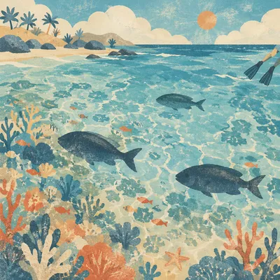 Tropical Snorkeling Over Clear Coral Reef