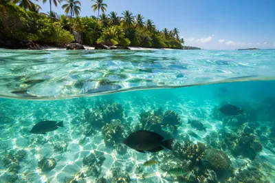 Tropical Snorkeling Over Clear Coral Reef