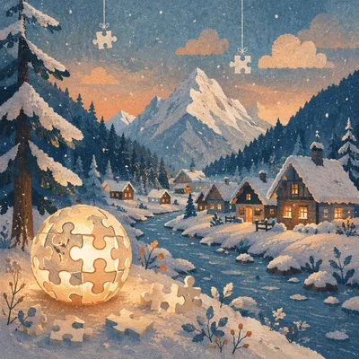 Cozy Alpine Winter Village at Blue Hour