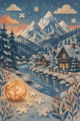Cozy Alpine Village at Blue Hour