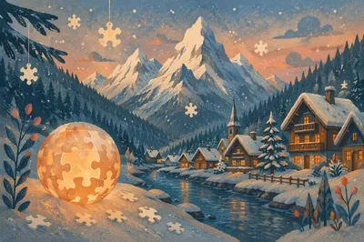 Cozy Alpine Village at Winter Blue Hour