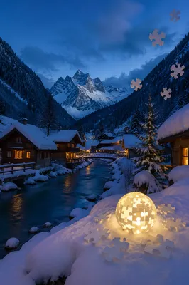 Cozy Alpine Village at Blue Hour