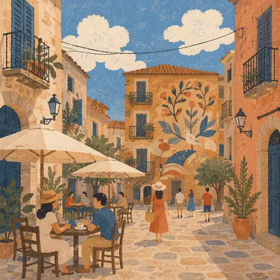 Quiet European Street Cafe Alley Scene