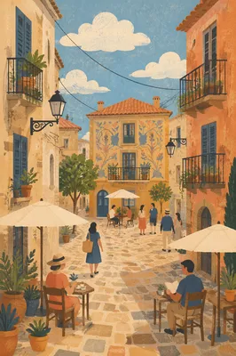 Quiet European Street Cafe Alley Scene