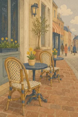Quiet European Street Cafe Morning Scene