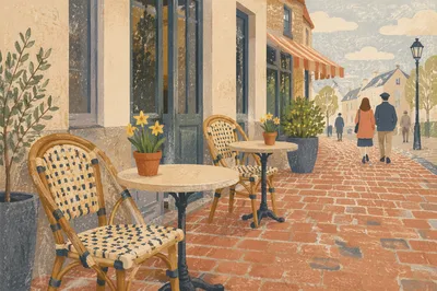 Quiet European Street Cafe Morning Scene