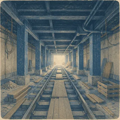 Empty Metro Tunnel Under Construction View