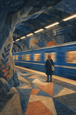Solitary Commuter in Cave-Like Metro Station