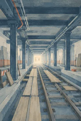 Empty Underground Metro Tunnel Under Construction