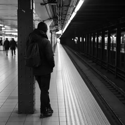 Solitary Traveler in Underground Metro Station
