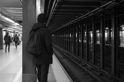 Solitary Traveler in Underground Metro Station