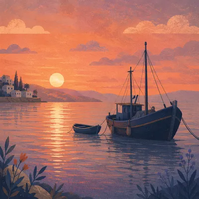 Sunrise Fishing Boats on Calm Harbor