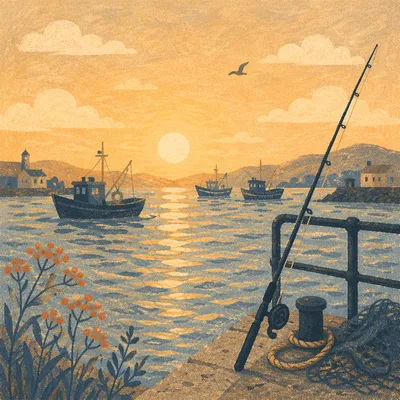 Sunrise Fishing Boats on Calm Harbor