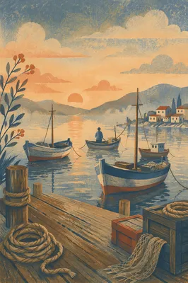Sunrise Fishing Boats on Calm Harbor
