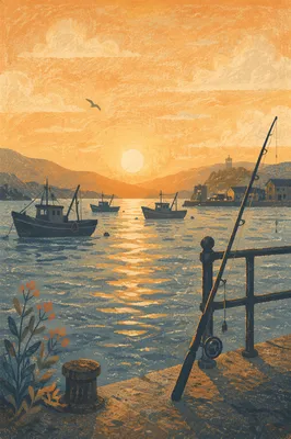 Sunrise Fishing Boats on Quiet Harbor