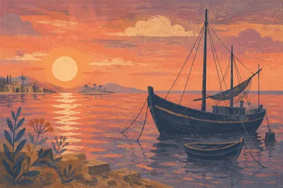 Sunrise Fishing Boats on Calm Harbor