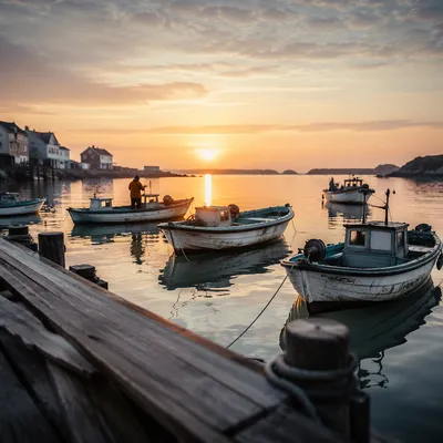 Sunrise Fishing Boats on Peaceful Harbor
