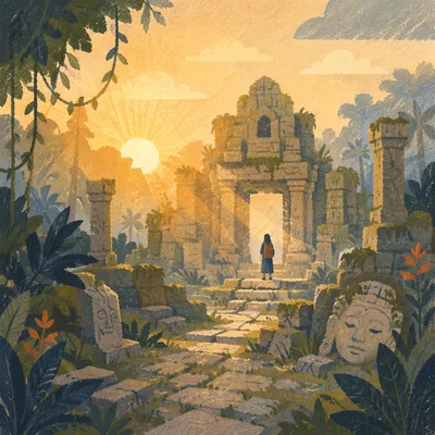 Sunrise Over Ancient Temple Ruins