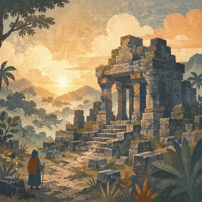 Sunrise Over Ancient Temple Ruins