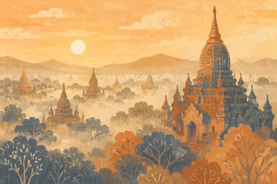 Sunrise Over Ancient Temple Ruins
