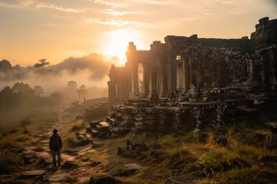 Sunrise Over Ancient Temple Ruins