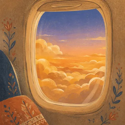Sunset View Through Airplane Window