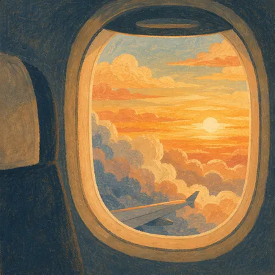 Golden Sunset Clouds From Airplane Window