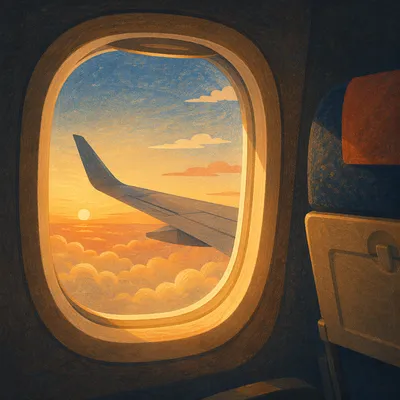 Sunset View Through Airplane Window