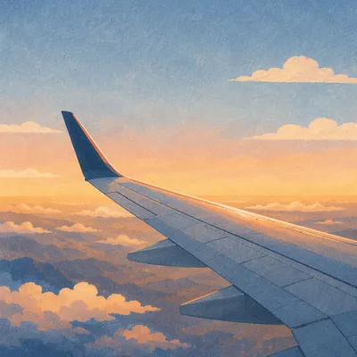 Golden Sunset Clouds From Airplane Window