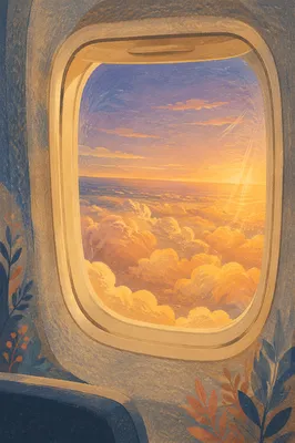 Sunset View Through Airplane Window