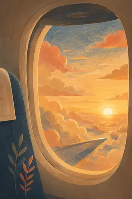 Golden Sunset Clouds From Airplane Window
