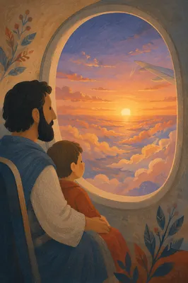 Golden Sunset Clouds Through Airplane Window