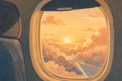 Golden Sunset Clouds From Airplane Window