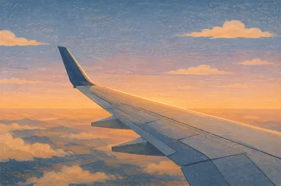 Golden Sunset View From Airplane Window
