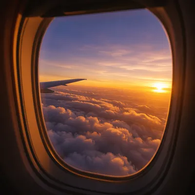 Golden Sunset Through Airplane Window