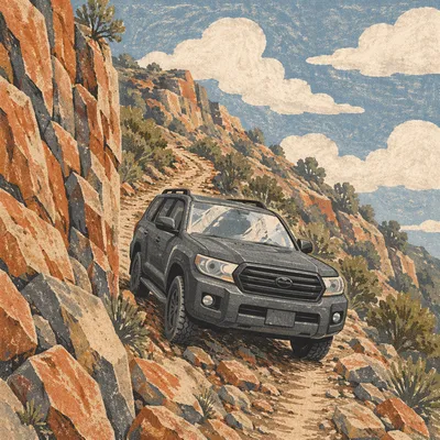 Rugged SUV on Mountain Cliff Road