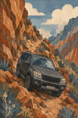 Rugged SUV on Mountain Cliff Road