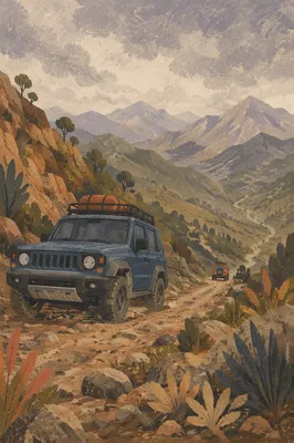 Rugged SUV on Misty Mountain Trail