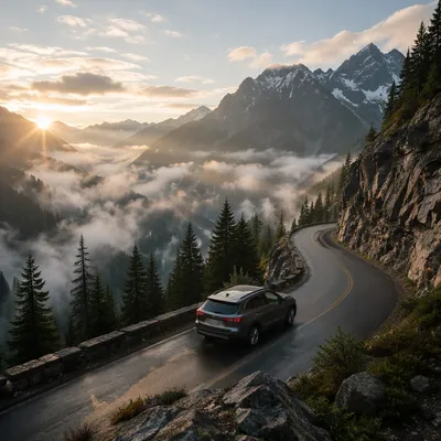 SUV Adventure on Misty Mountain Road