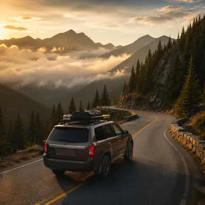 SUV Adventure on Misty Mountain Road